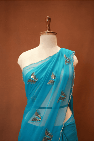 GEORGETTE FABRIC BUTTERFLY DESIGN & CUTWORK BORDER SAREE (WITH BLOUSE) ##SR623