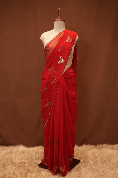 GEORGETTE FABRIC BUTTERFLY DESIGN & CUTWORK BORDER SAREE (WITH BLOUSE) ##SR623