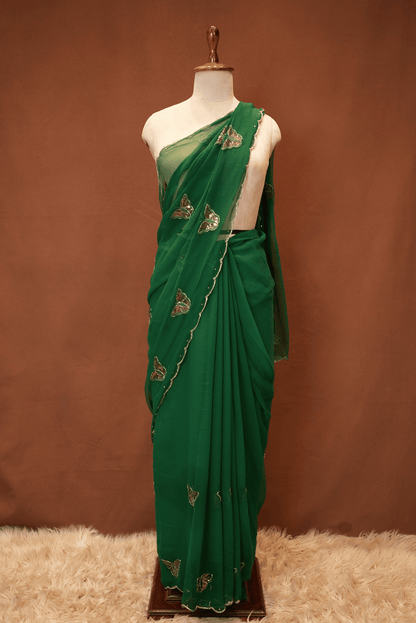 GEORGETTE FABRIC BUTTERFLY DESIGN & CUTWORK BORDER SAREE (WITH BLOUSE) ##SR623