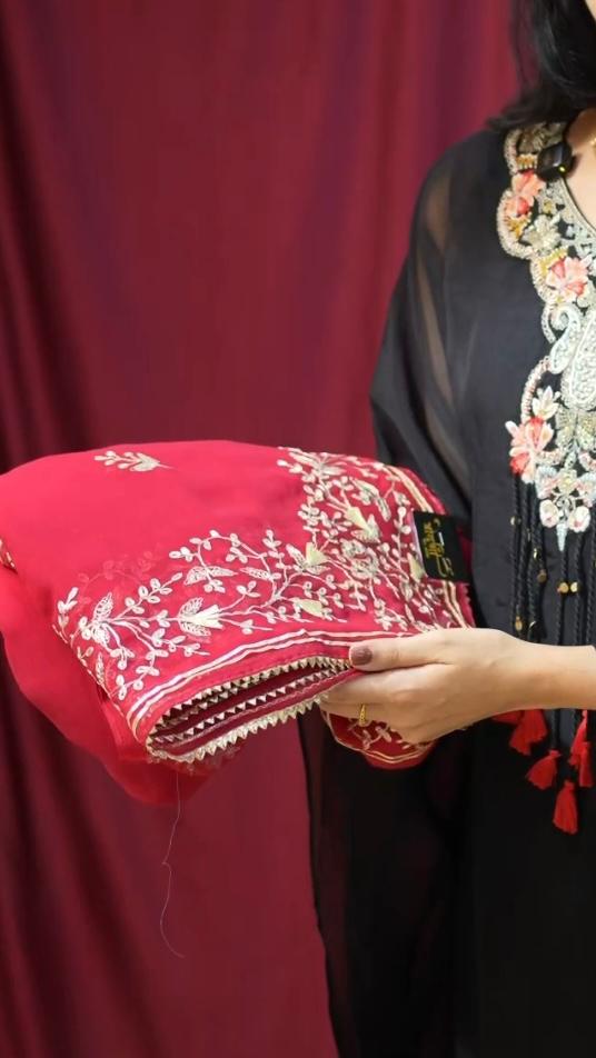 Heavy Pitta Work with Kaccha Gota work on Georgette Fabric Saree