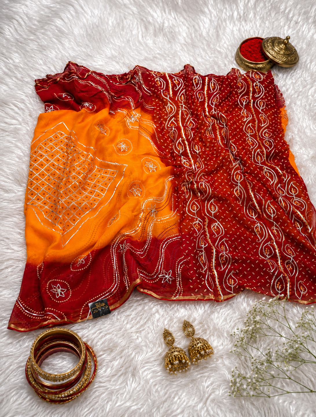 Traditional Pila Saree Wtih Charkhi Gota And Gota Patti Handwork