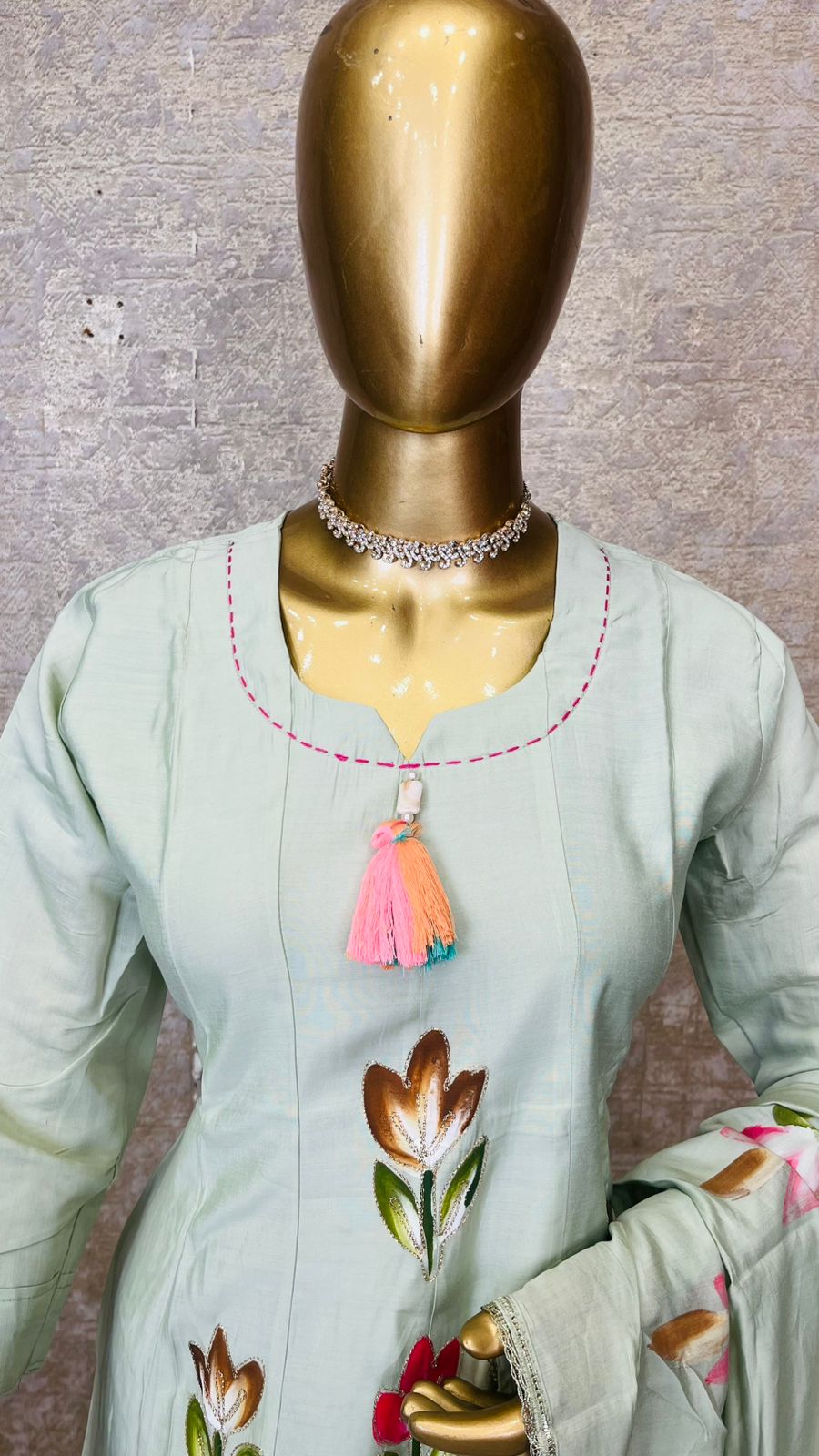 Elegant Floral Printed Kurta Set with Dupatta – Soft Pastel Green Ethnic Wear