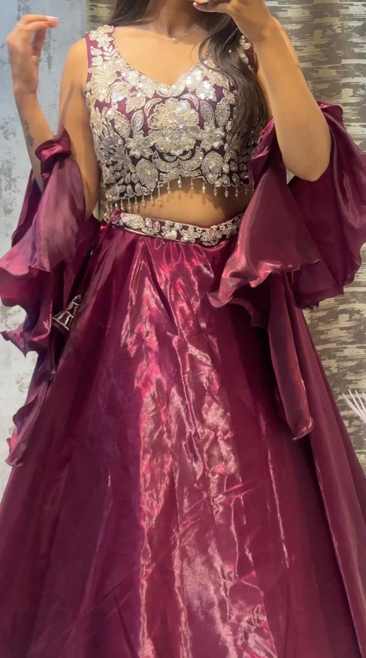 Luxury Wine Color Designer Lehenga Choli with Heavy Embroidery – Party & Wedding Wear