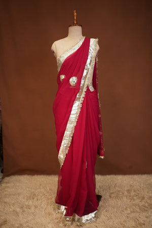 TRADITIONAL RAJASTHANI KACHI GOTA WORK SAREE WITH BUTI AND MONOTONE WORK (WITH BLOUSE) ##SR625