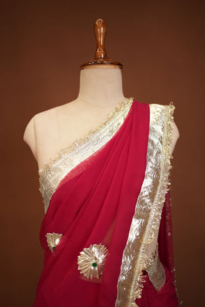 TRADITIONAL RAJASTHANI KACHI GOTA WORK SAREE WITH BUTI AND MONOTONE WORK (WITH BLOUSE) ##SR625