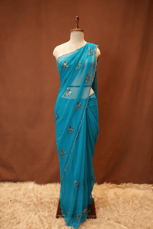 GEORGETTE FABRIC BUTTERFLY DESIGN & CUTWORK BORDER SAREE (WITH BLOUSE) ##SR623