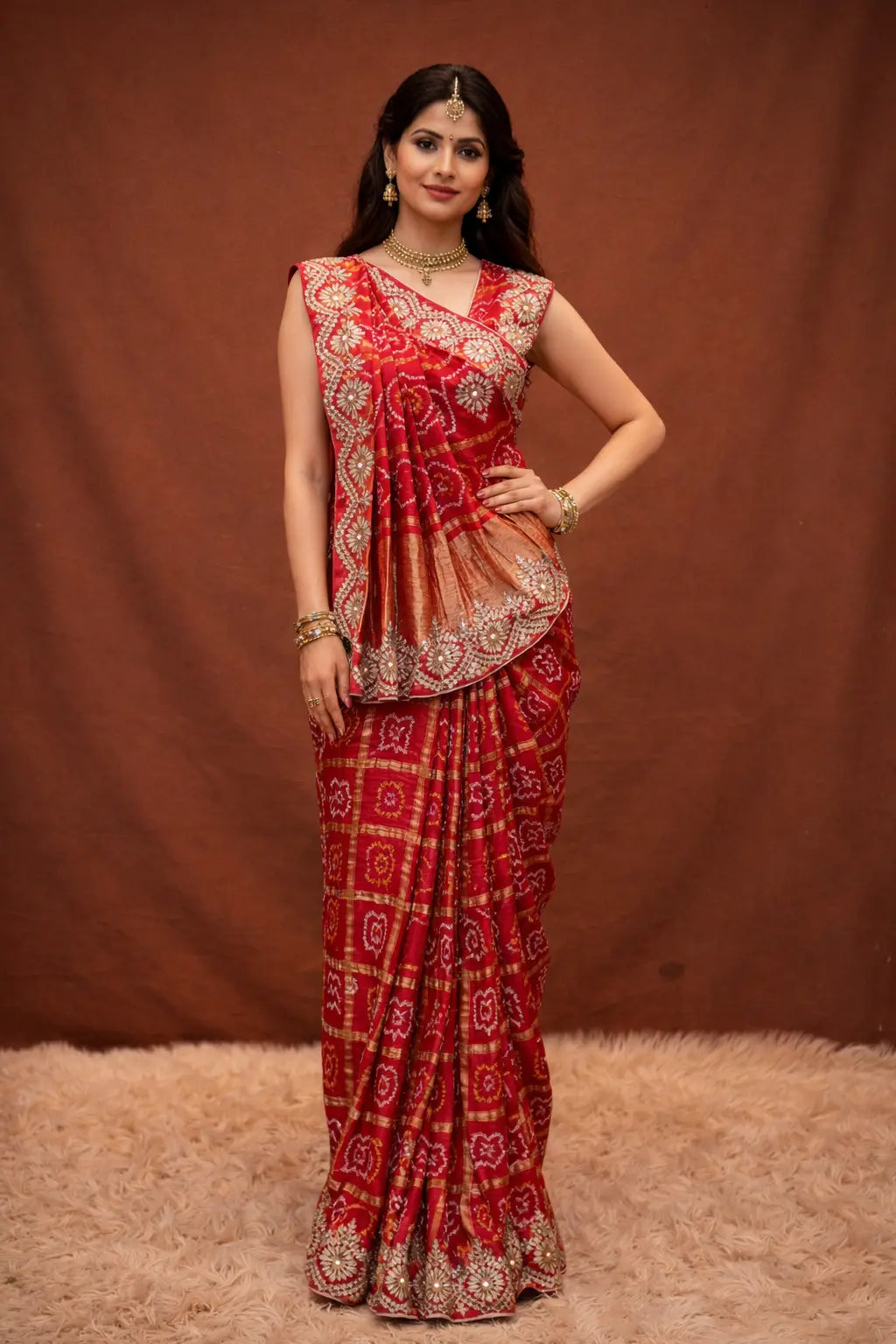 Garchola Design Pure Gajji Silk Saree With gota patti (With Blouse)