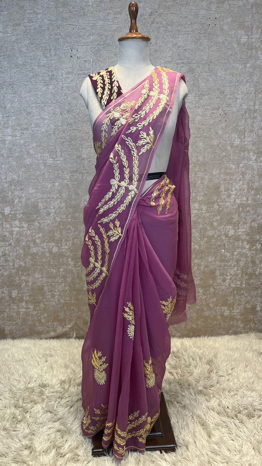 Rajputi Style Pure Chiffon Saree with Kacche Gota Work