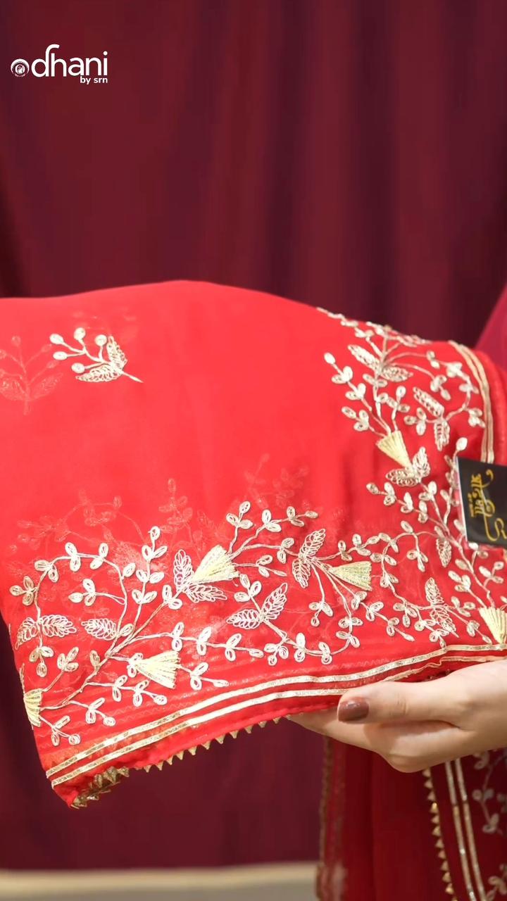 Heavy Pitta Work with Kaccha Gota work on Georgette Fabric Saree