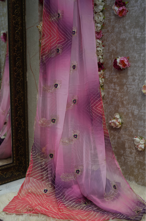 MORPANKH DESIGN HANDWORKLEHERIYA SAREE (WITH CONTRAST BLOUSE) ##SR0256