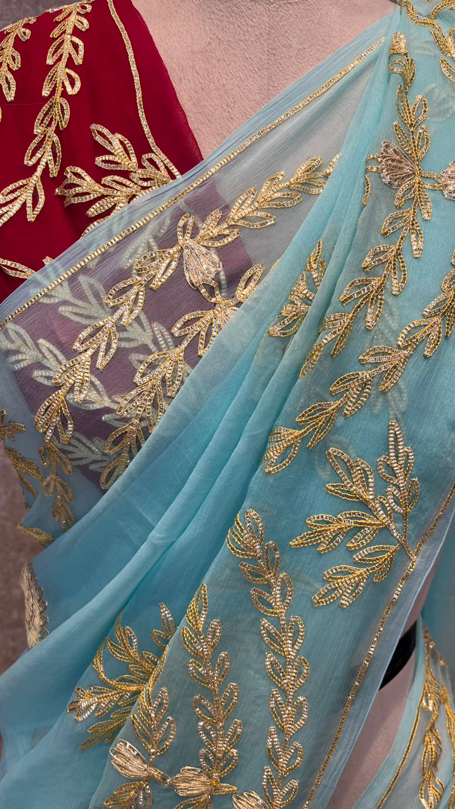 Rajputi Style Pure Chiffon Saree with Kacche Gota Work