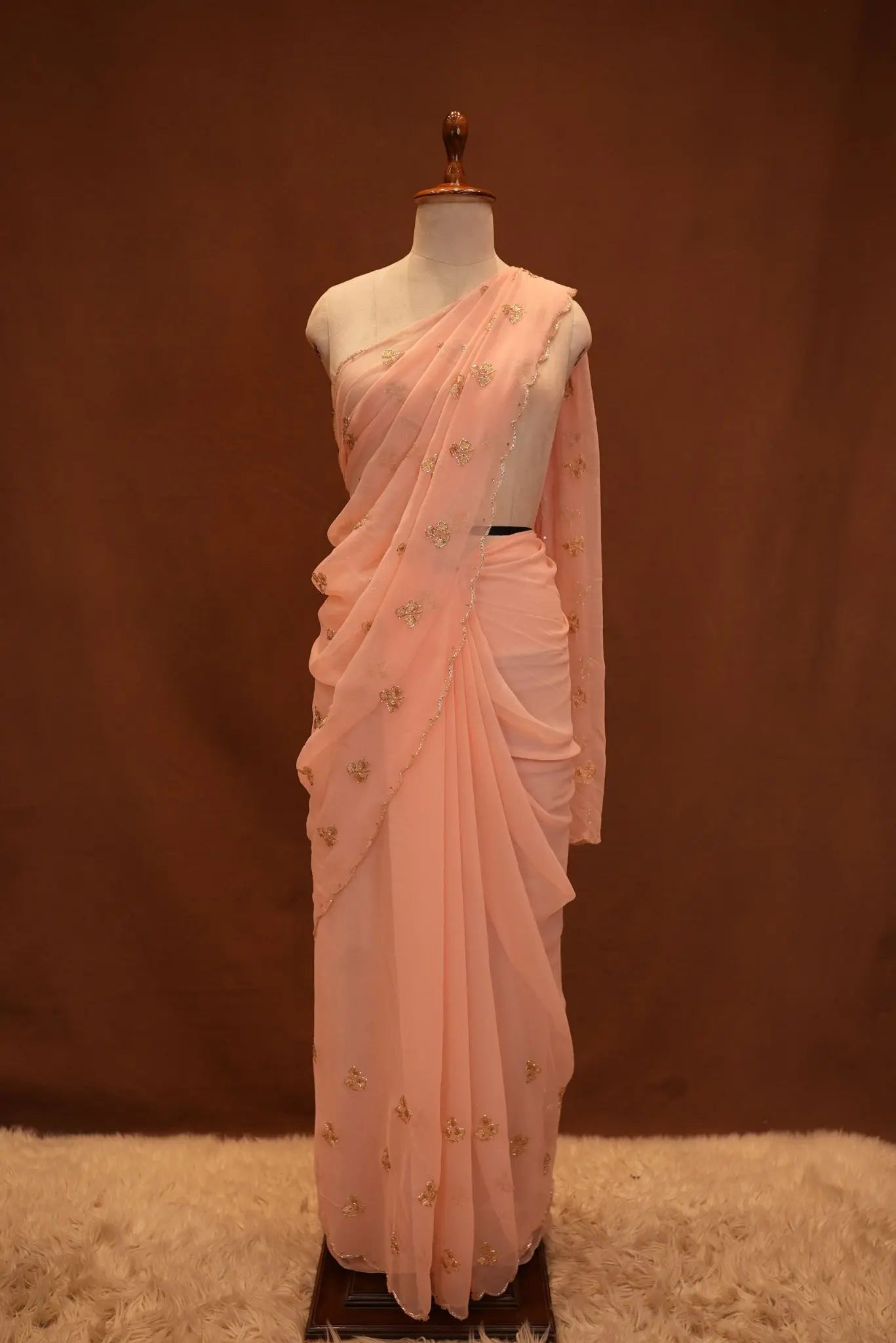 Saree with Cutdana & Aari Work, Small Butti Pattern & Cutdana Border (With Blouse)