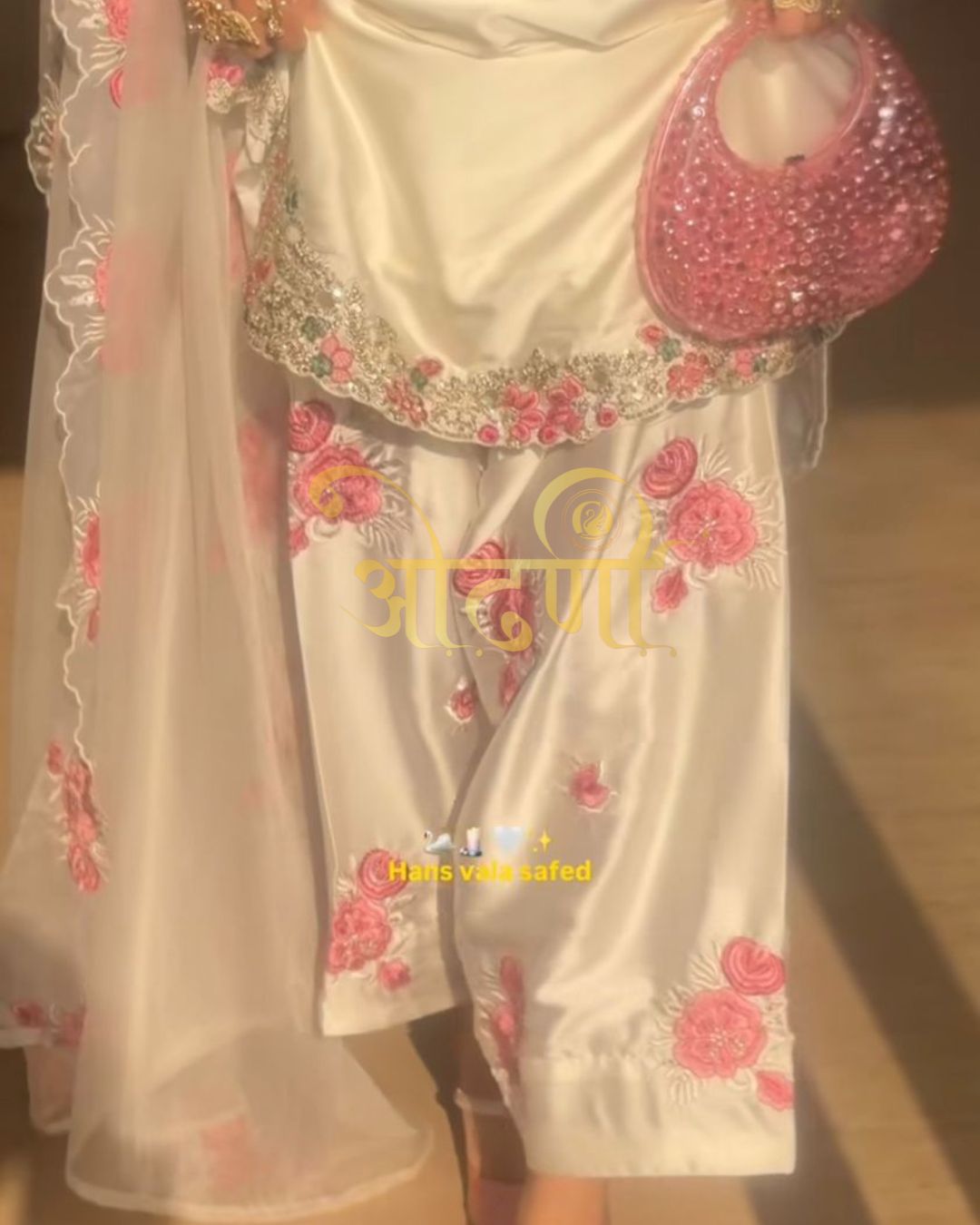 Beautiful Silk Sequins Embroidered White Top with Palazzo & Work Dupatta Set Readymade