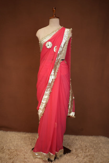 TRADITIONAL RAJASTHANI KACHI GOTA WORK SAREE WITH BUTI AND MONOTONE WORK (WITH BLOUSE) ##SR625
