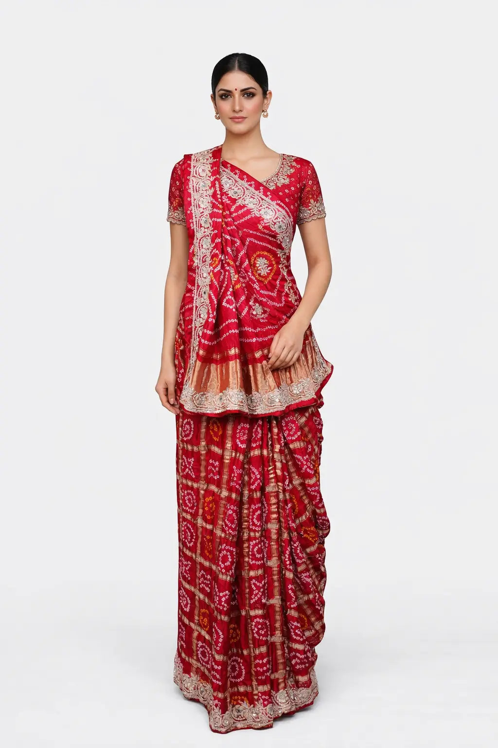Pure Gazzi Silk Saree With Gota Patti,Zardosi Handwork Embalish With Peacock Feathers (With Blouse) SR0102
