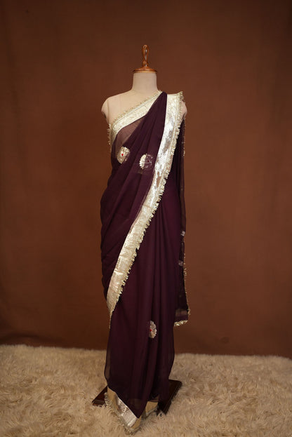 TRADITIONAL RAJASTHANI KACHI GOTA WORK SAREE WITH BUTI AND MONOTONE WORK (WITH BLOUSE) ##SR625