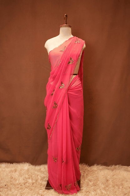 GEORGETTE FABRIC BUTTERFLY DESIGN & CUTWORK BORDER SAREE (WITH BLOUSE) ##SR623