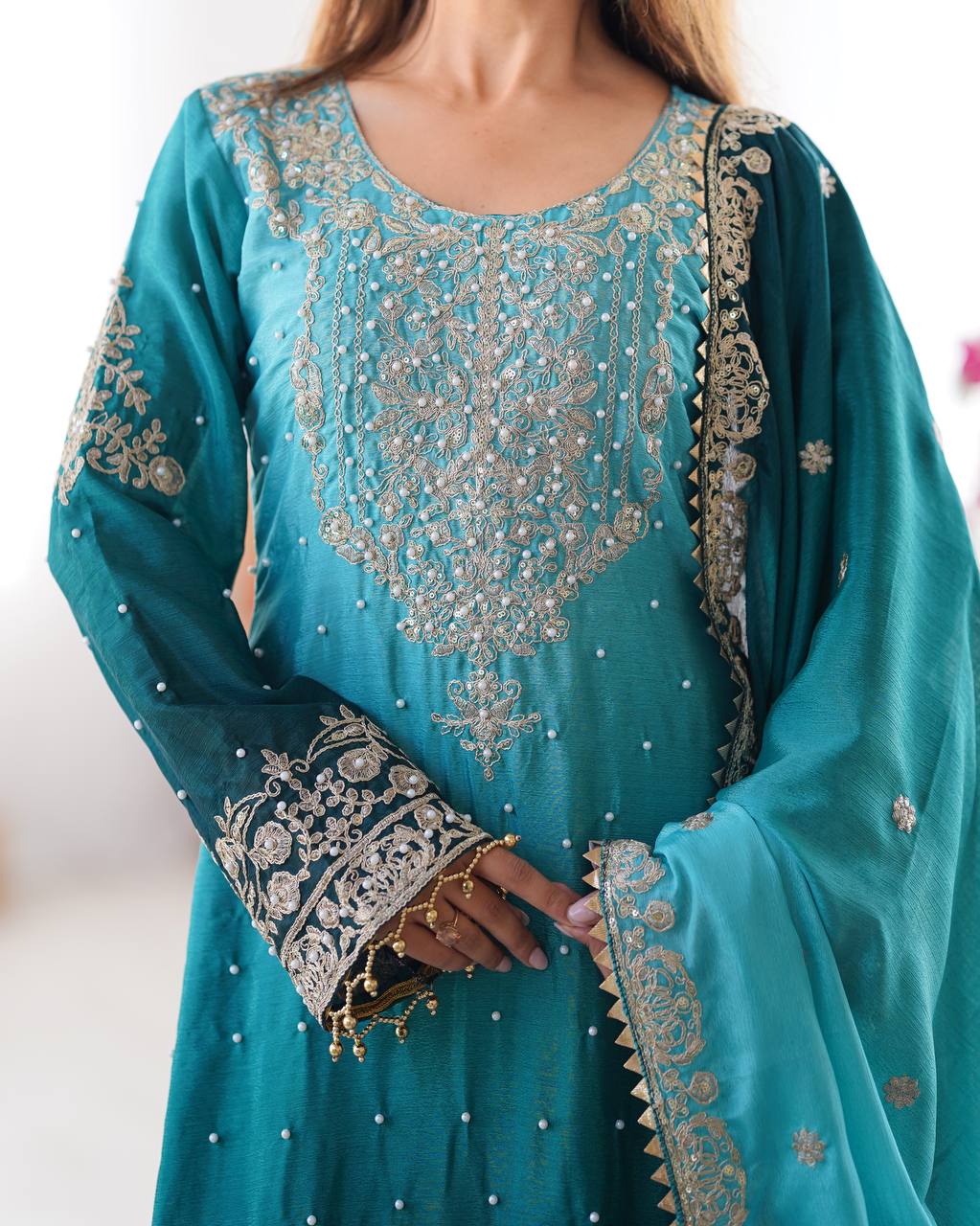 Designer Chinon Silk Plazo Set