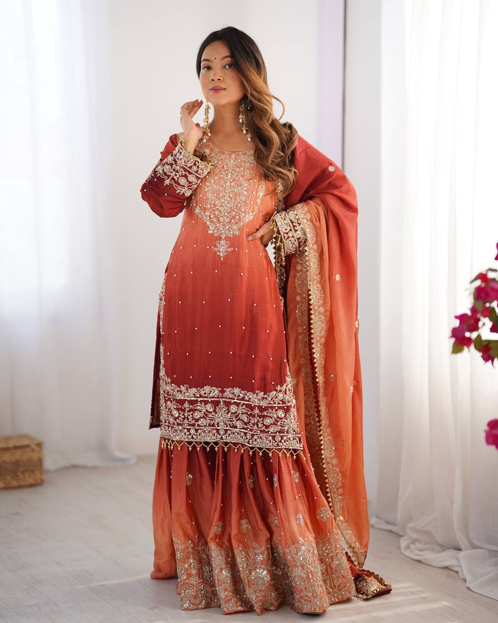 Designer Chinon Silk Plazo Set