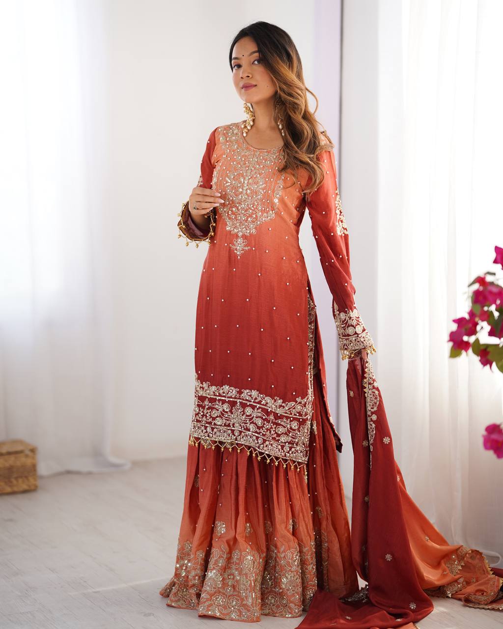 Designer Chinon Silk Plazo Set