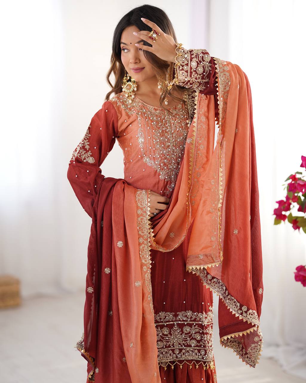 Designer Chinon Silk Plazo Set