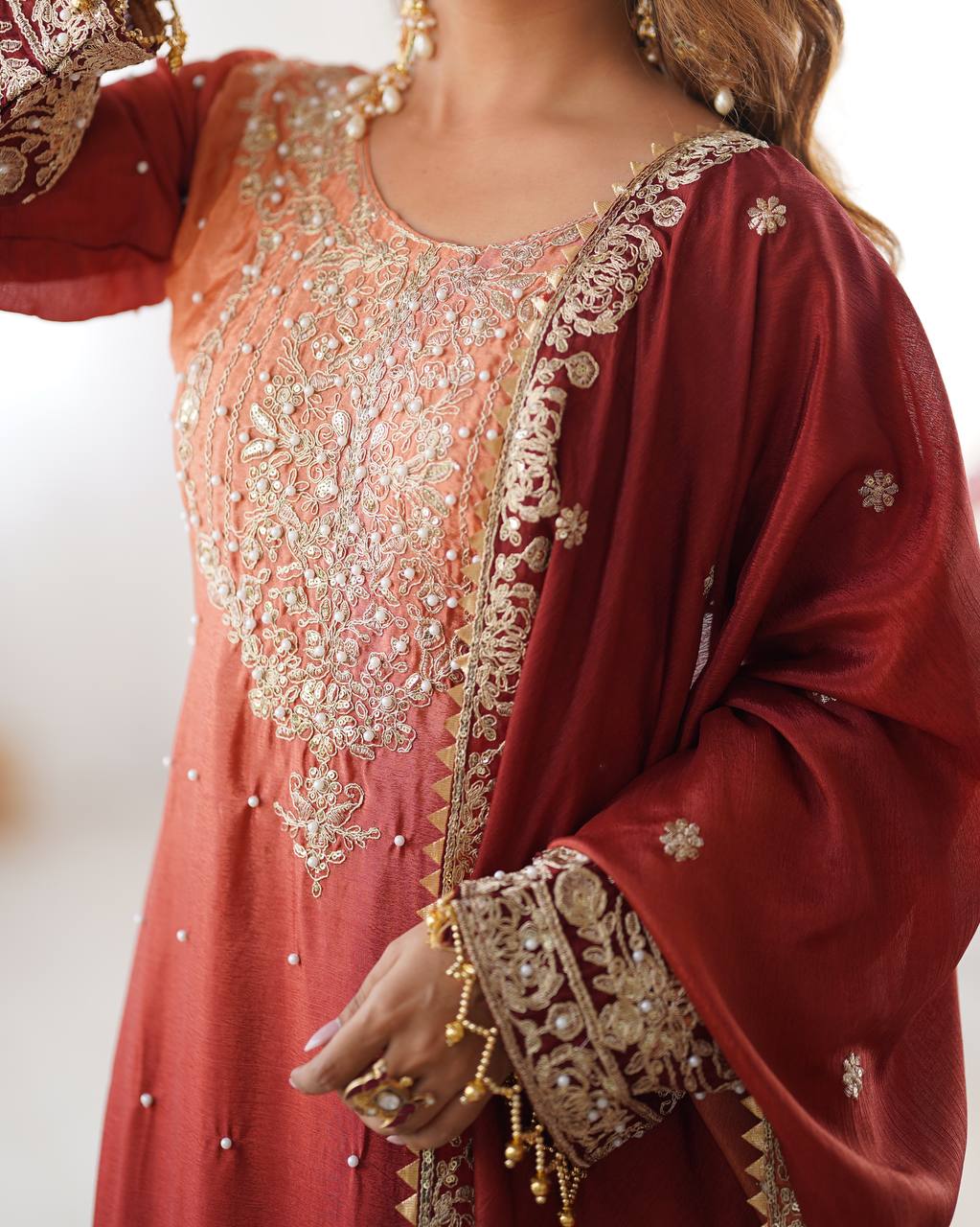 Designer Chinon Silk Plazo Set