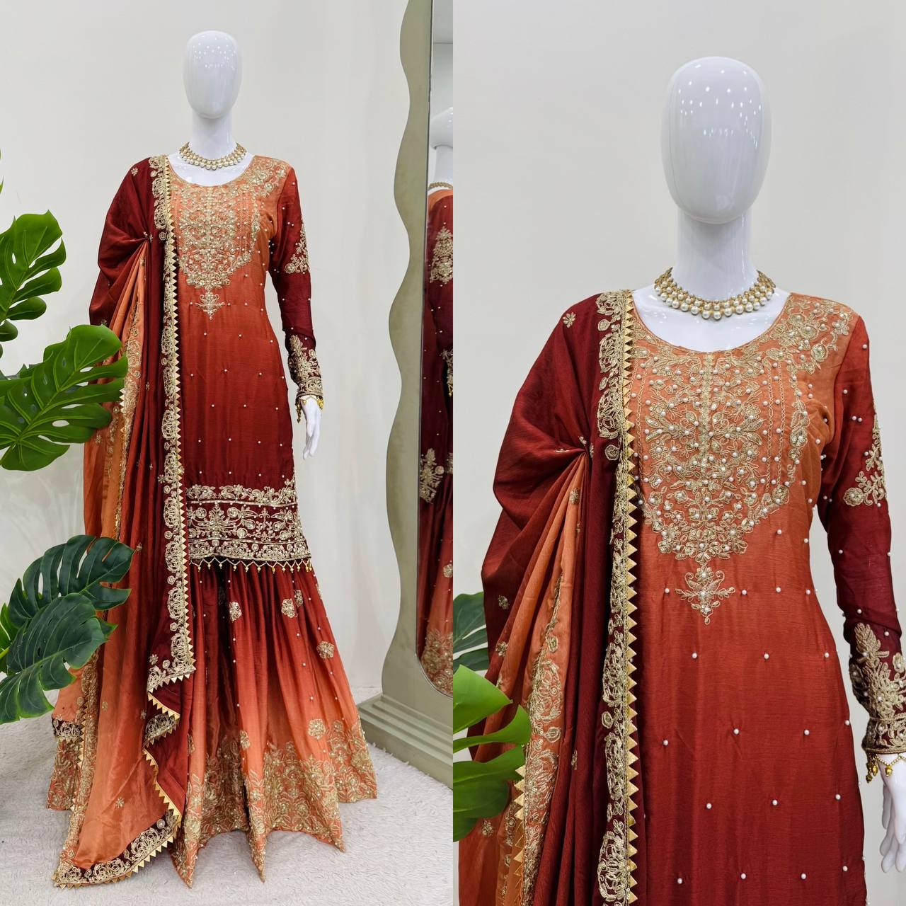 Designer Chinon Silk Plazo Set