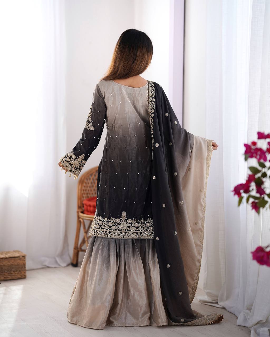 Designer Chinon Silk Plazo Set