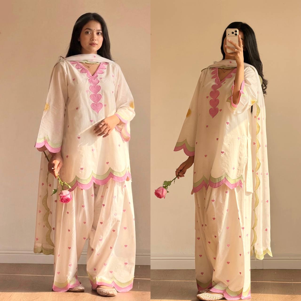 Designer Chanderi Cotton Embroidered Farshi Salwar Set with Dupatta