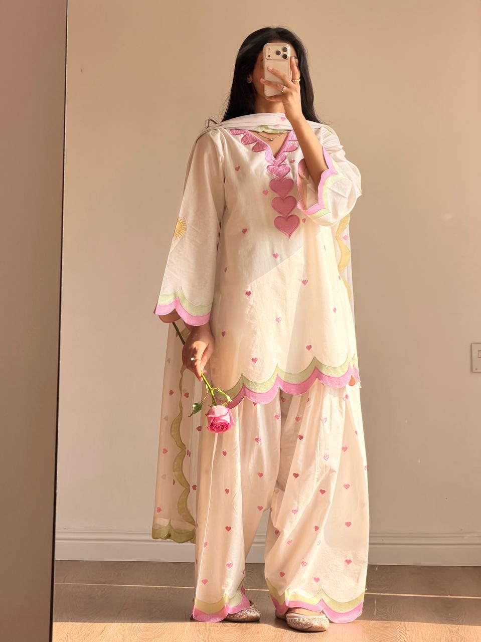 Designer Chanderi Cotton Embroidered Farshi Salwar Set with Dupatta