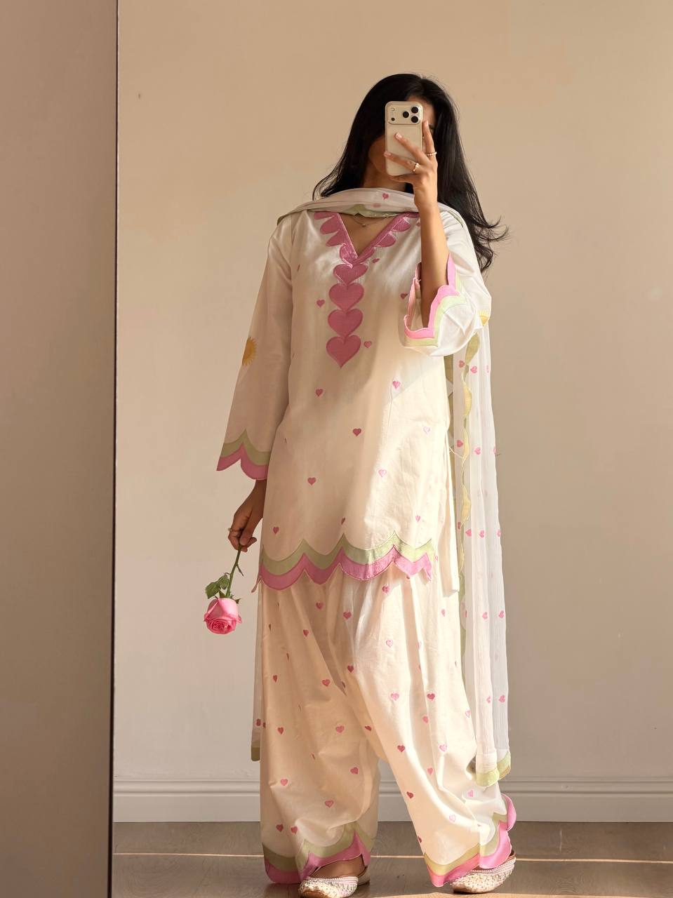 Designer Chanderi Cotton Embroidered Farshi Salwar Set with Dupatta