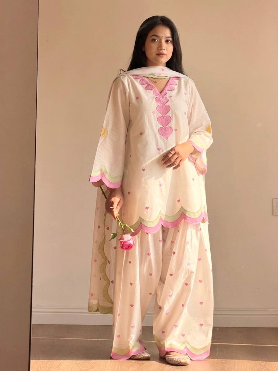 Designer Chanderi Cotton Embroidered Farshi Salwar Set with Dupatta
