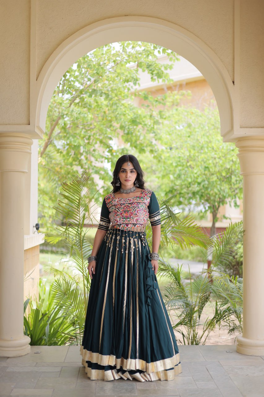 Designer Reyon Gota Patti Lehenga Choli with Gamthi & Mirror Work