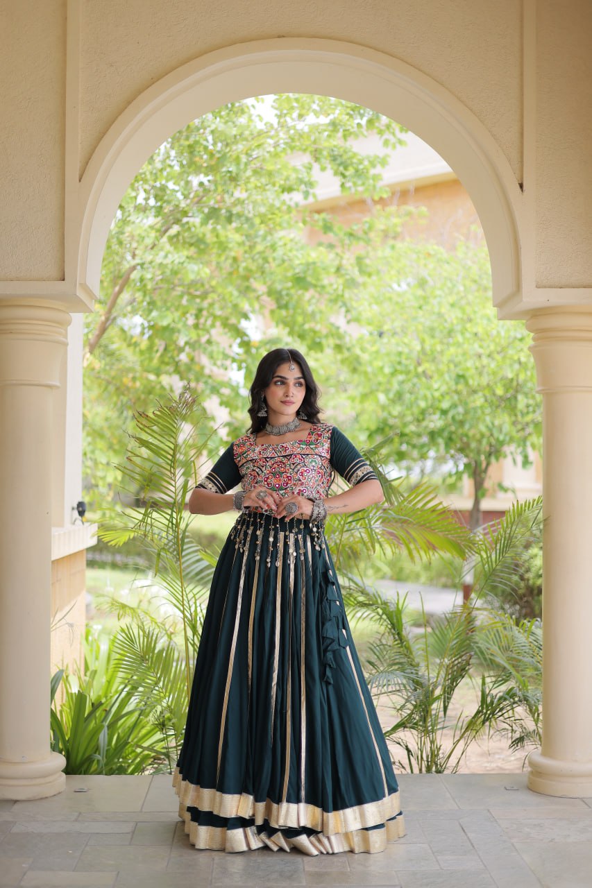 Designer Reyon Gota Patti Lehenga Choli with Gamthi & Mirror Work