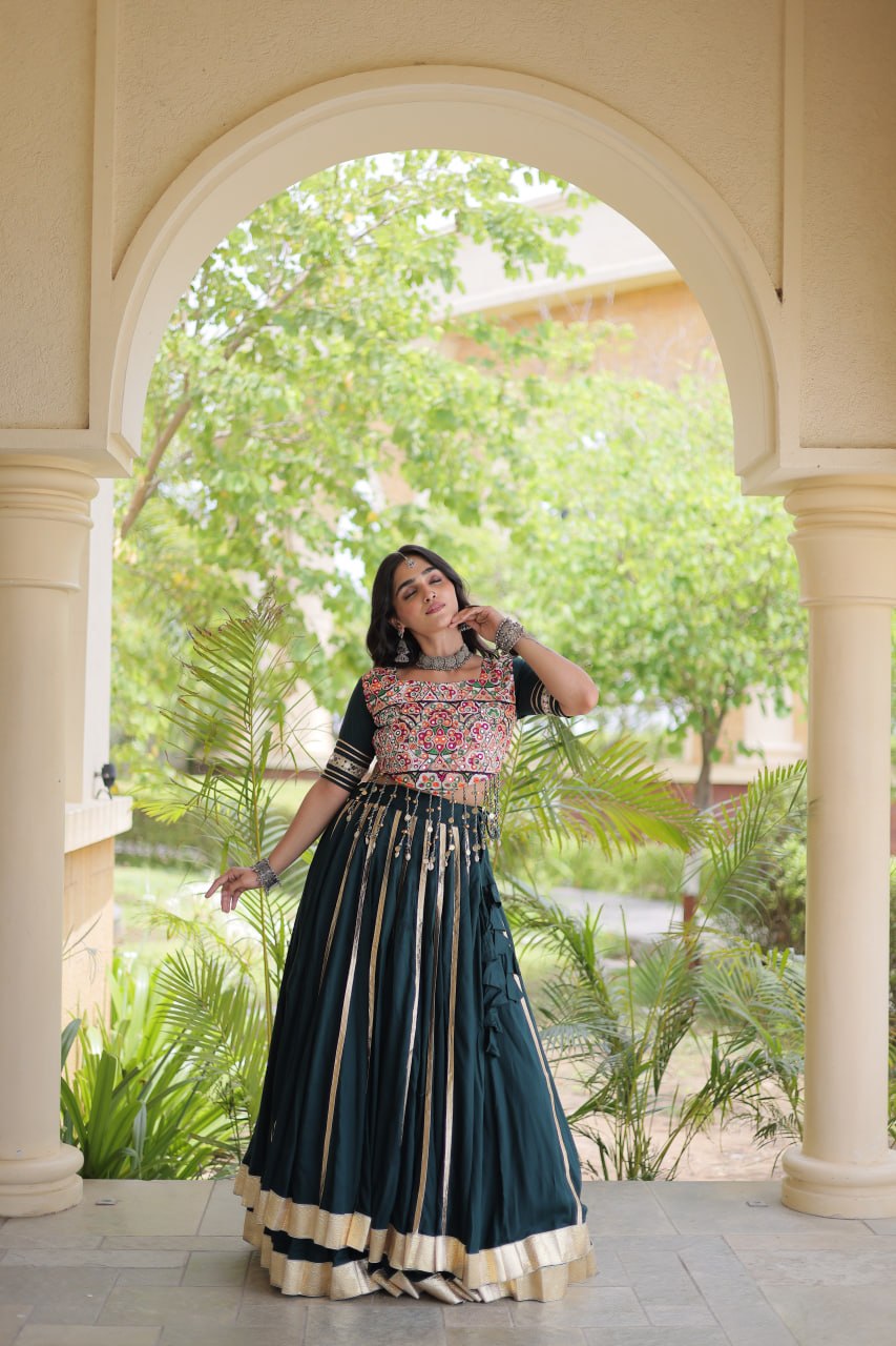 Designer Reyon Gota Patti Lehenga Choli with Gamthi & Mirror Work