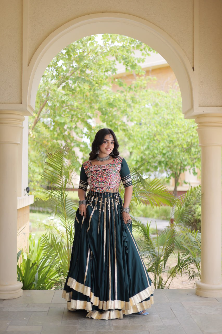 Designer Reyon Gota Patti Lehenga Choli with Gamthi & Mirror Work