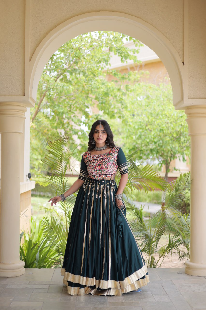 Designer Reyon Gota Patti Lehenga Choli with Gamthi & Mirror Work