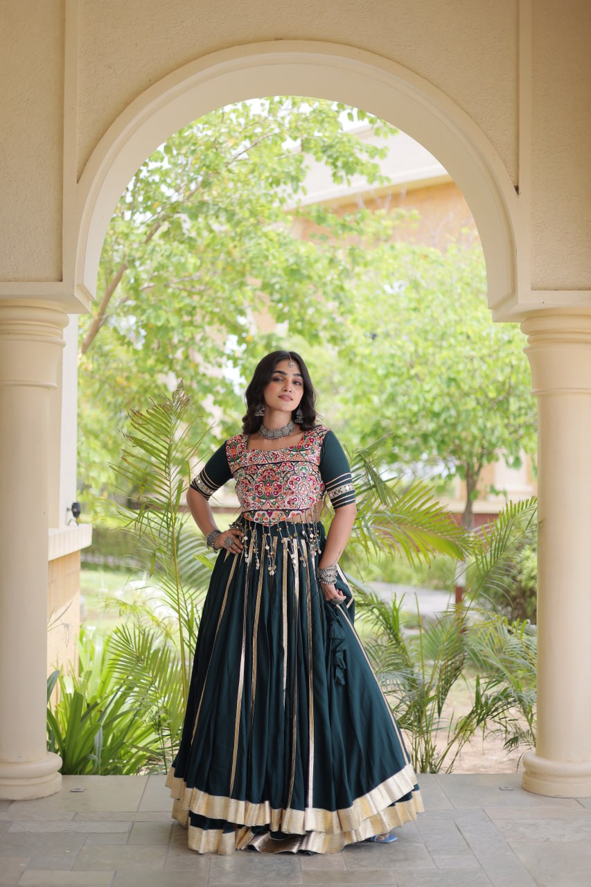 Designer Reyon Gota Patti Lehenga Choli with Gamthi & Mirror Work
