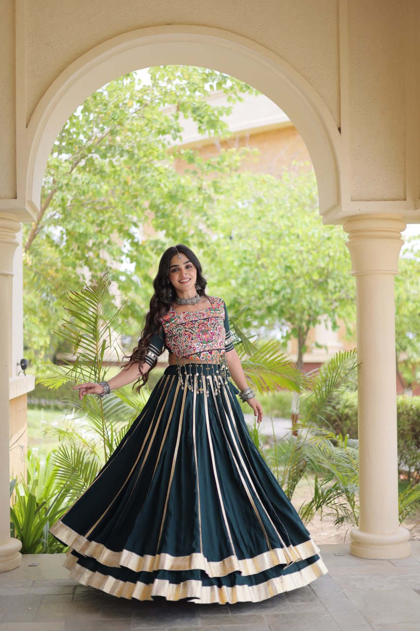 Designer Reyon Gota Patti Lehenga Choli with Gamthi & Mirror Work