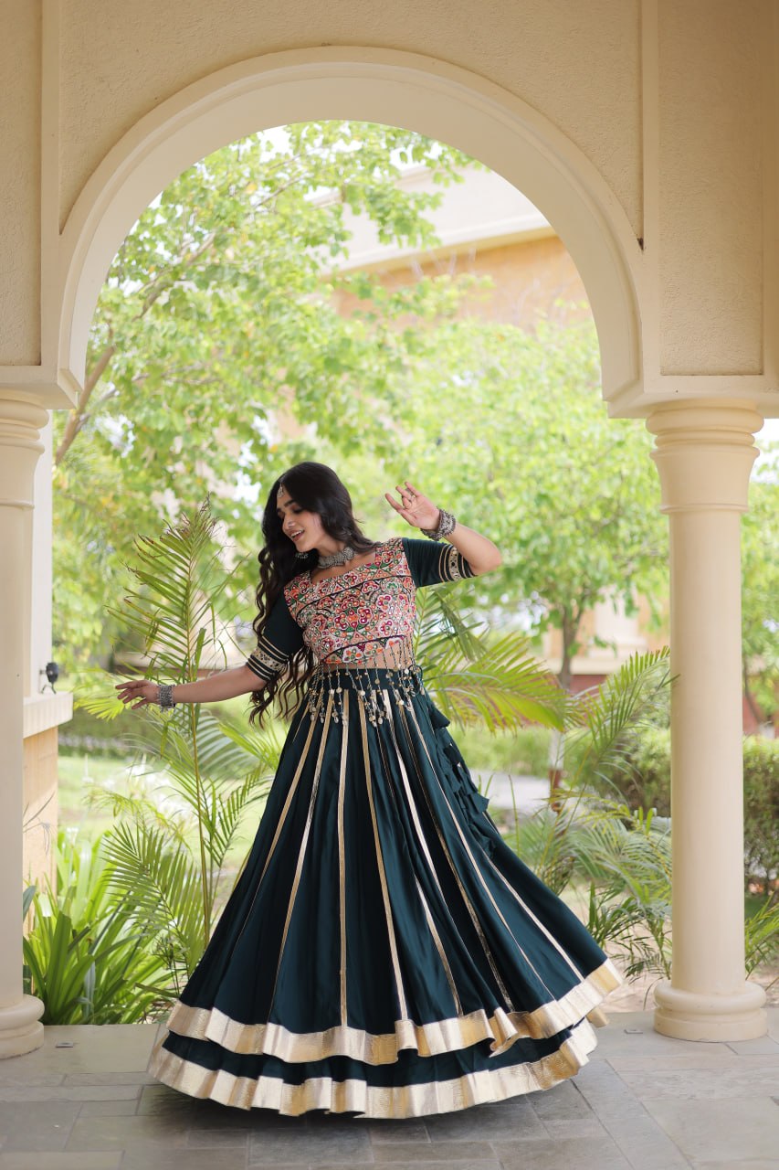 Designer Reyon Gota Patti Lehenga Choli with Gamthi & Mirror Work