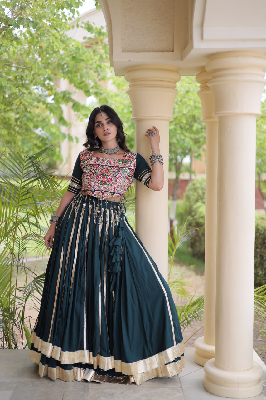 Designer Reyon Gota Patti Lehenga Choli with Gamthi & Mirror Work