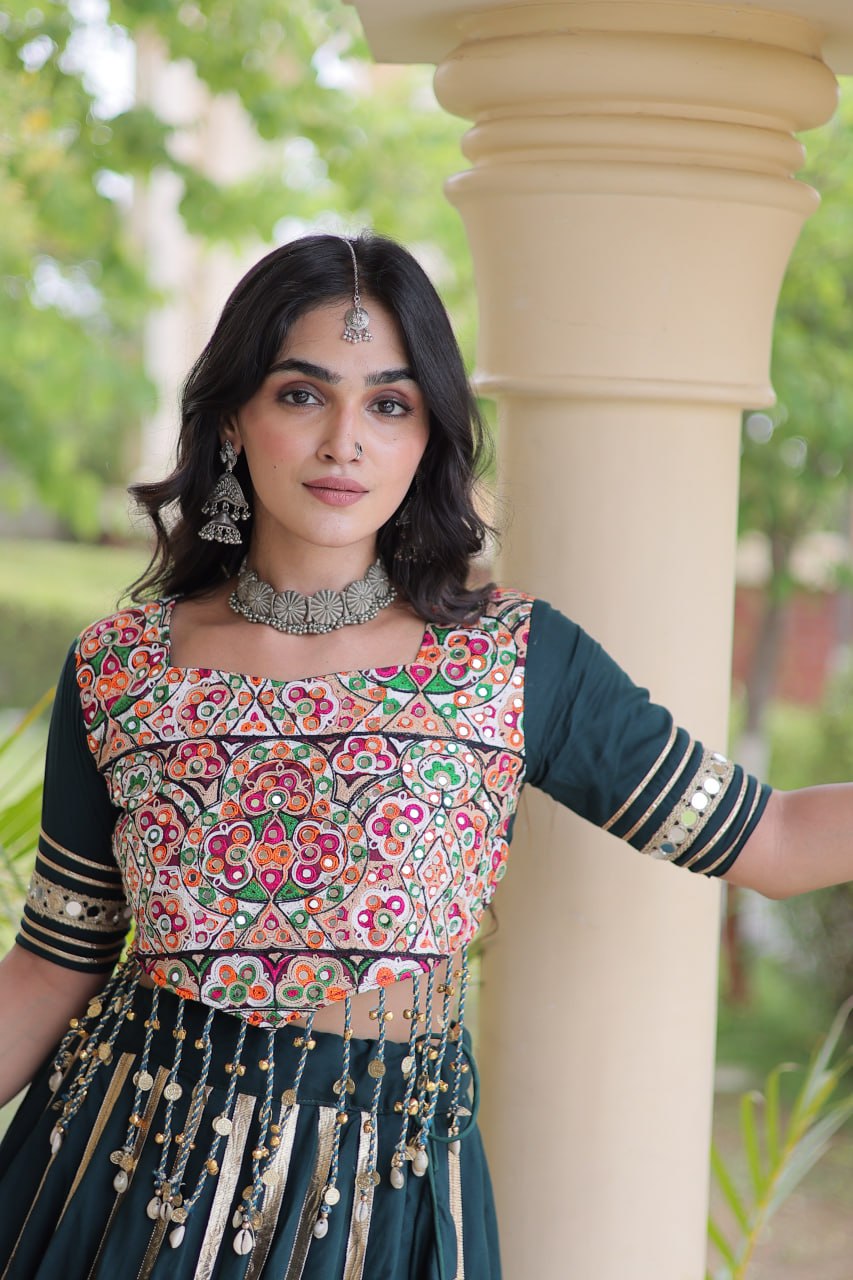 Designer Reyon Gota Patti Lehenga Choli with Gamthi & Mirror Work