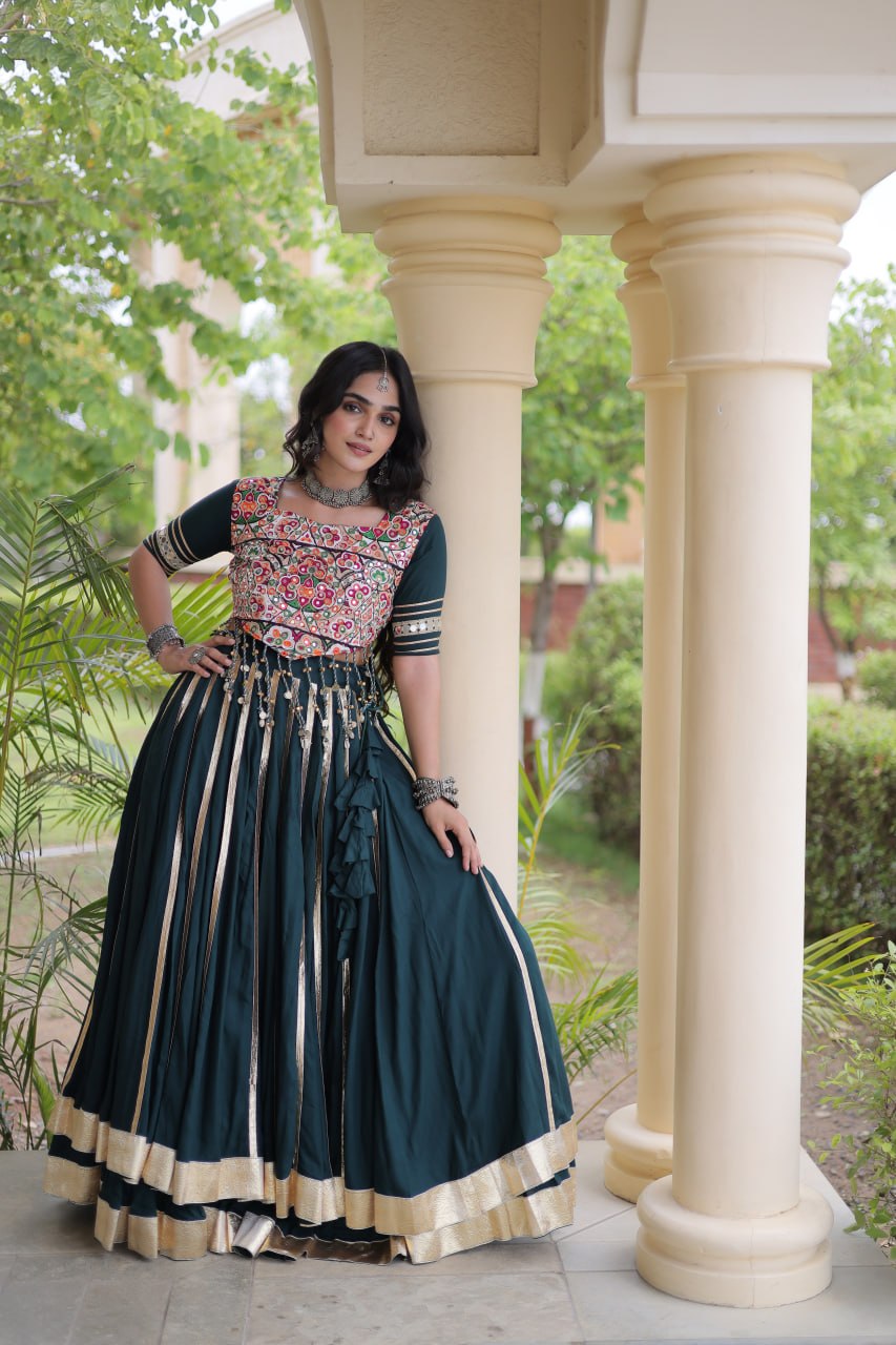 Designer Reyon Gota Patti Lehenga Choli with Gamthi & Mirror Work