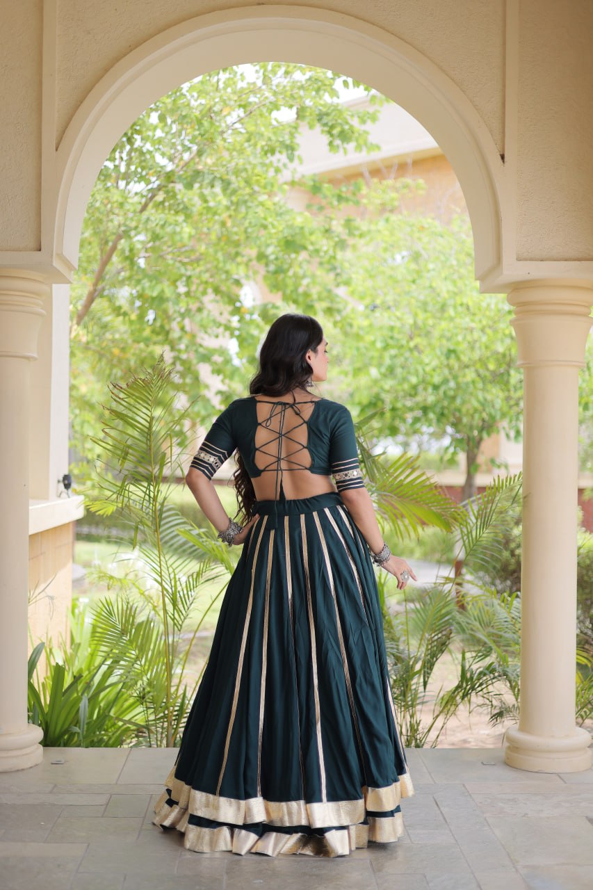 Designer Reyon Gota Patti Lehenga Choli with Gamthi & Mirror Work