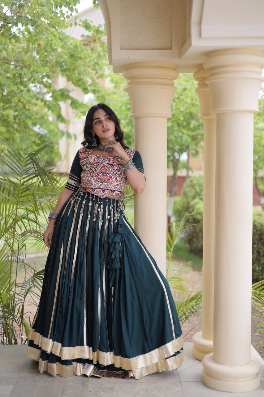 Designer Reyon Gota Patti Lehenga Choli with Gamthi & Mirror Work