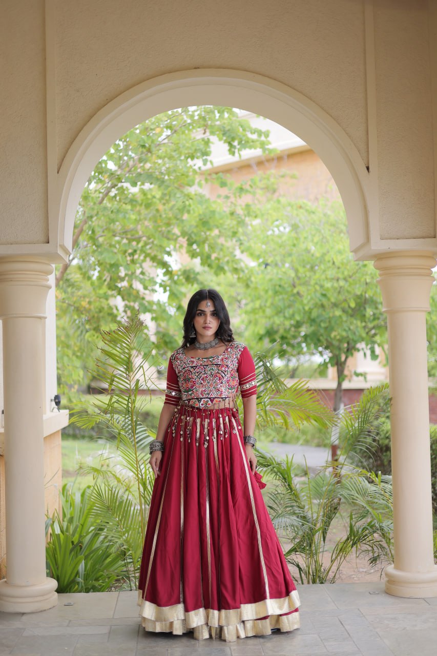 Designer Reyon Gota Patti Lehenga Choli with Gamthi & Mirror Work