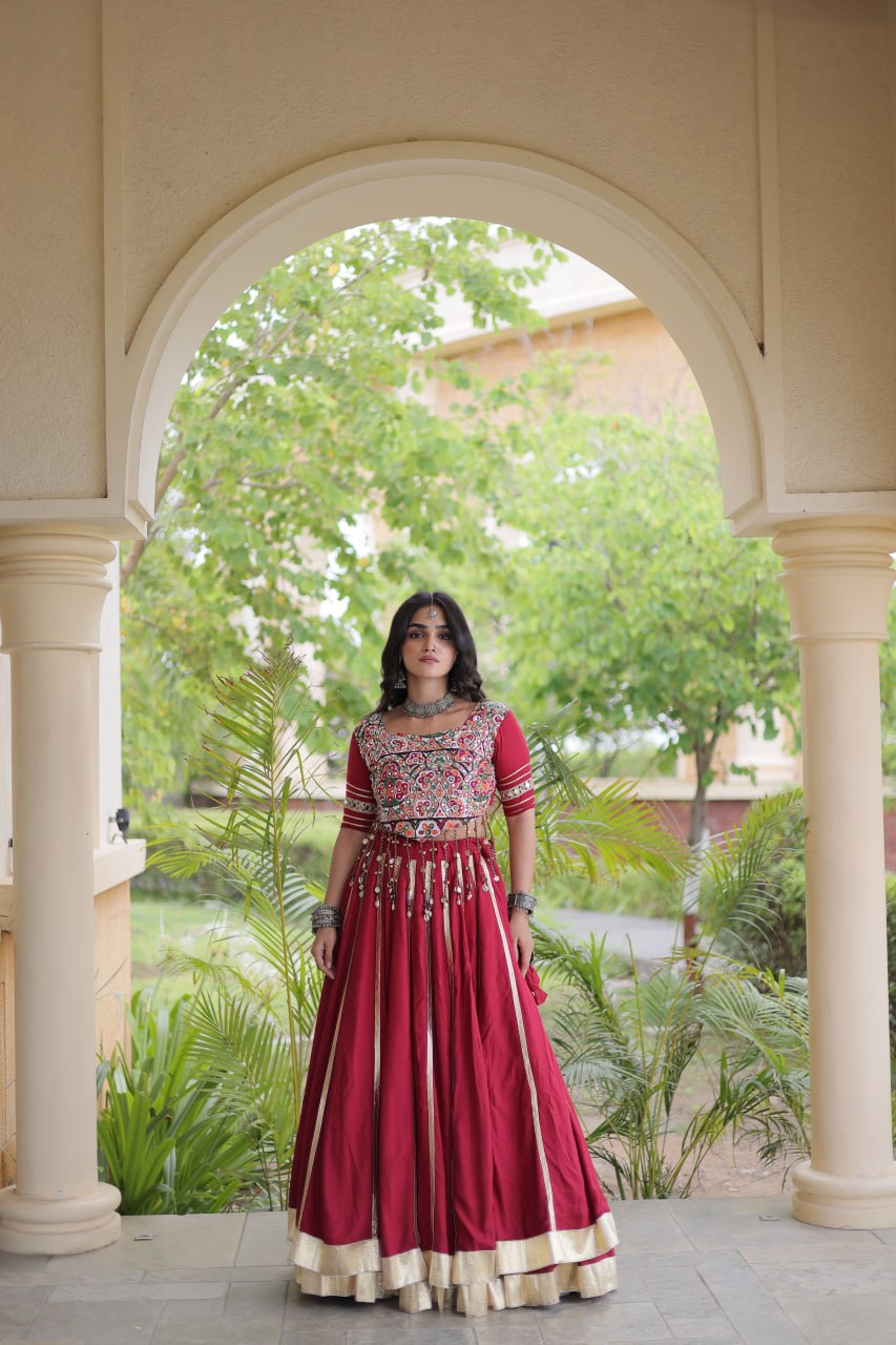 Designer Reyon Gota Patti Lehenga Choli with Gamthi & Mirror Work