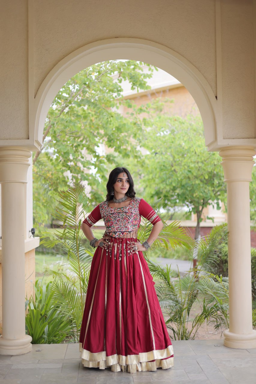 Designer Reyon Gota Patti Lehenga Choli with Gamthi & Mirror Work