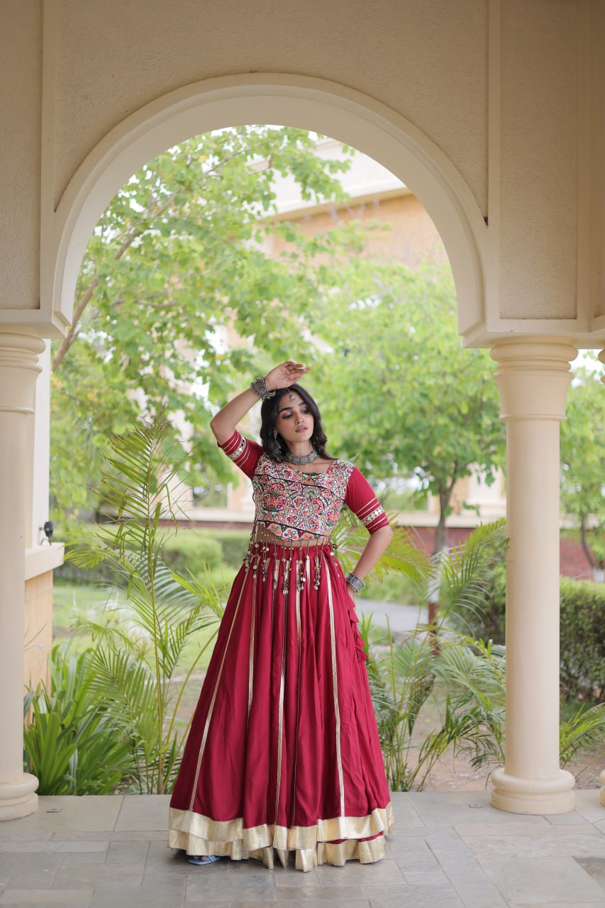 Designer Reyon Gota Patti Lehenga Choli with Gamthi & Mirror Work