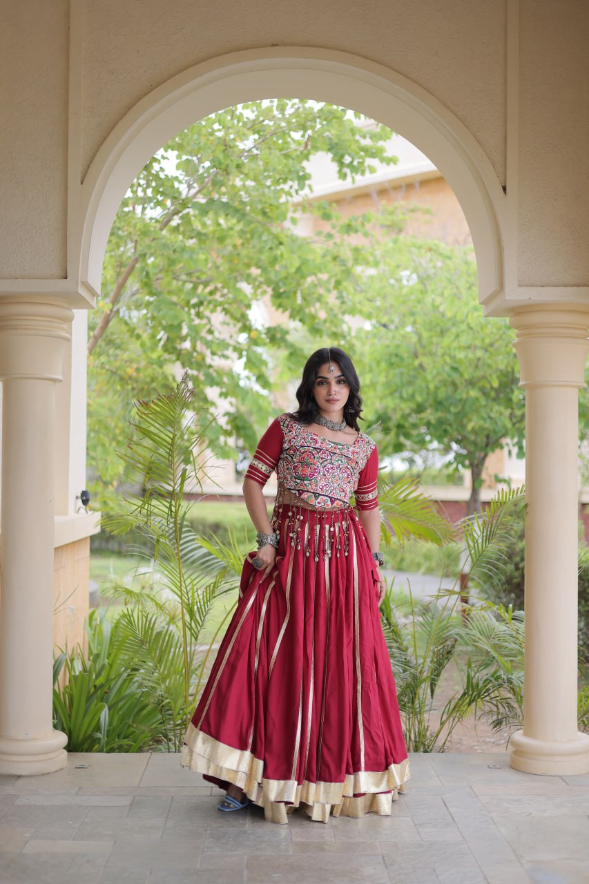 Designer Reyon Gota Patti Lehenga Choli with Gamthi & Mirror Work